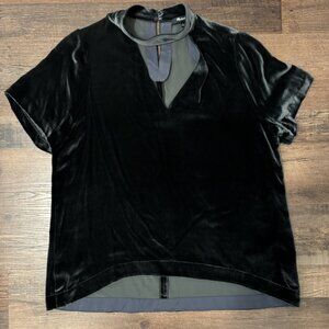 Madewell Dark Green Velvet Choker V-Neck Blouse L
